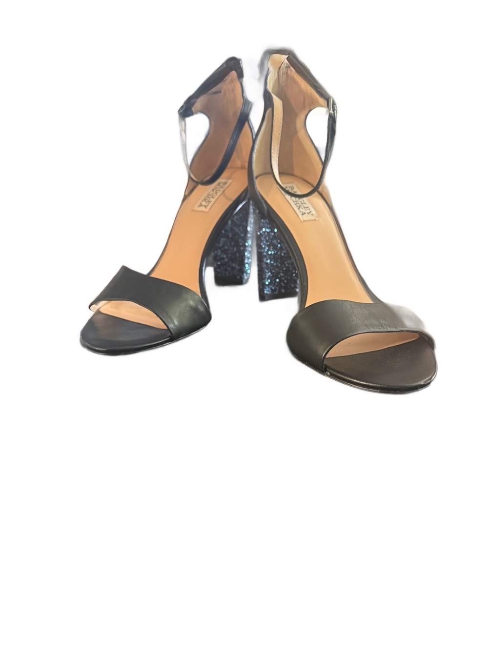 Badgley Mischka “Gwen” Block Glitter Heel Sandals - 8.5 US M